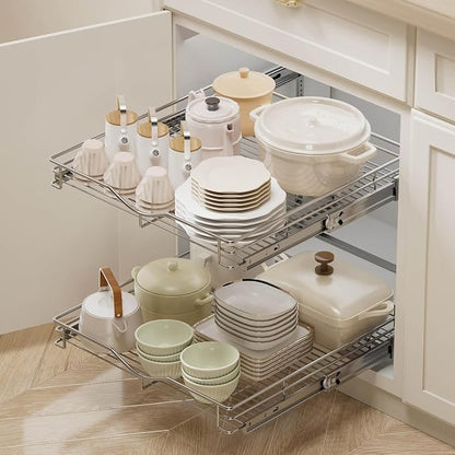 OCG 2 Tier Pull Out Cabinet Organizer, Pull Out Drawers - Image 3