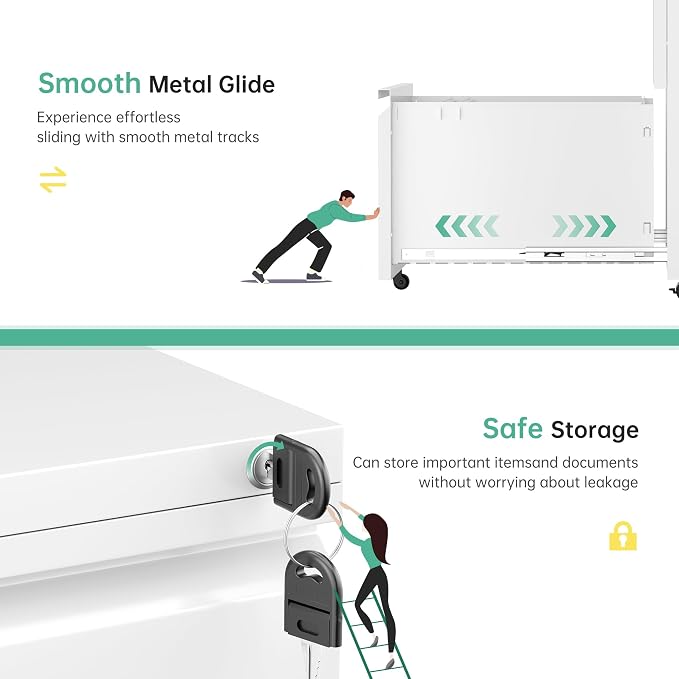 Bonusall 2 Drawer File Cabinet, Metal Rolling File Cabinet - Image 6