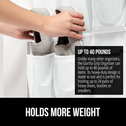 GORILLA GRIP Over the Door Shoe Organizer, 24 Large Breathable Mesh Pockets - Image 3