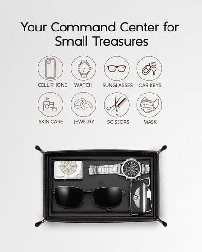 VLANDO Valet Tray for Men, Foldable PU Leather Catchall Tray, Phone and Glasses - Image 2