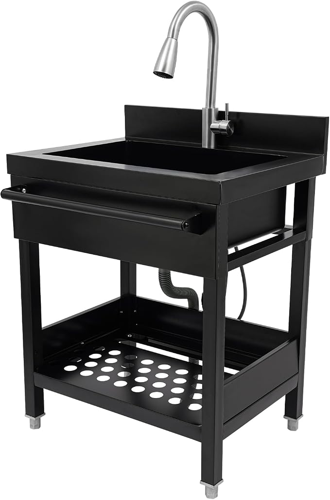 Stainless Steel Utility Sink, Free Standing Single Bowl Kitchen Sink - Image 2