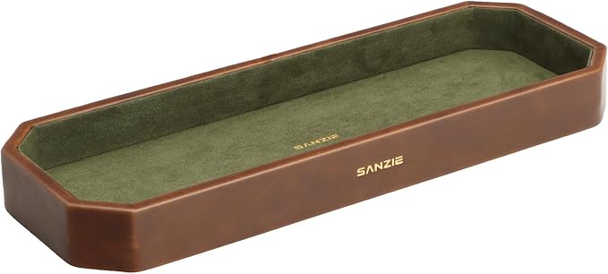 SANZIE Leather Tray Organizer Small Trays Decorative Tray Desktop Storage by SANZIE