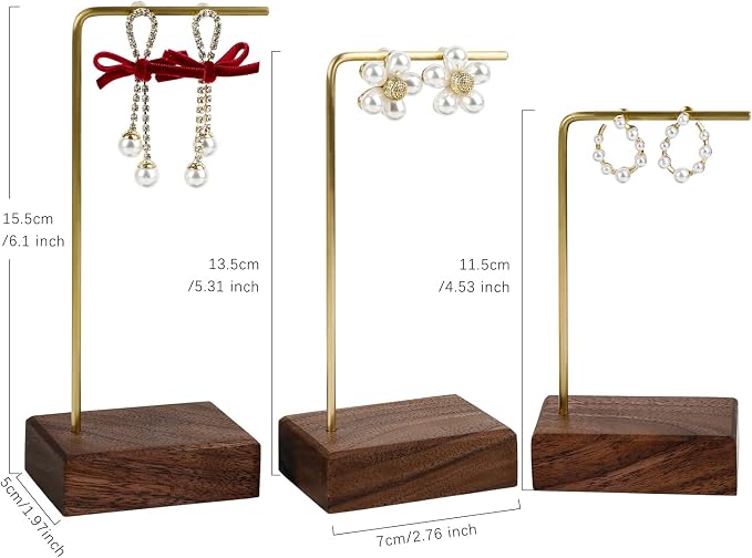 GemeShou 3pcs walnut wooden dangle earring stand holder, hoop earring displays - Image 4