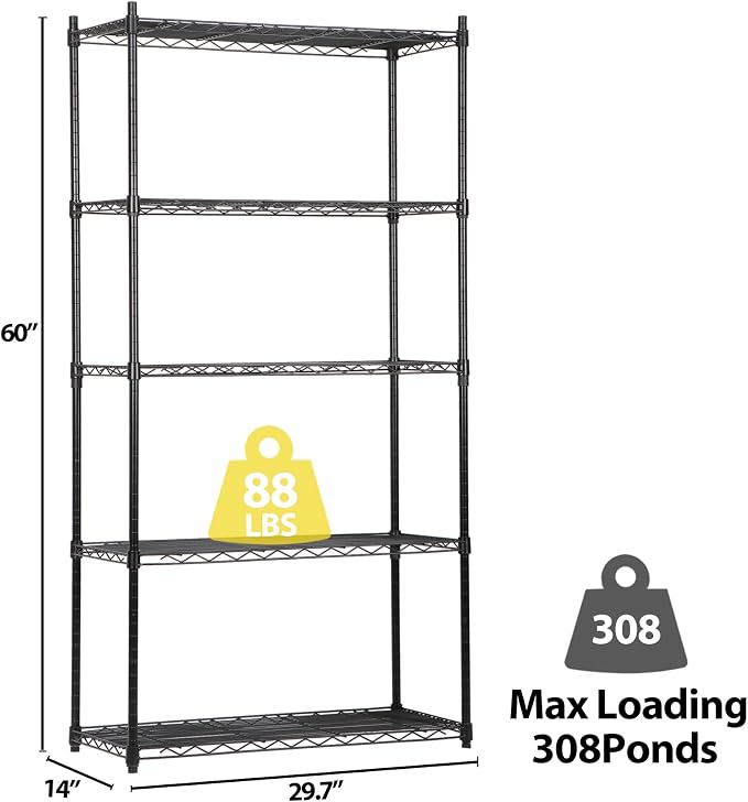 SUPER DEAL Black 5-Shelf Heavy Duty Storage Wire Shelving Unit - Image 4