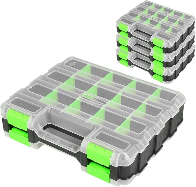 Jack Boss Tool Box with Transparent Lid, Double Side 34-Compartments Organizer by JACKBOSS