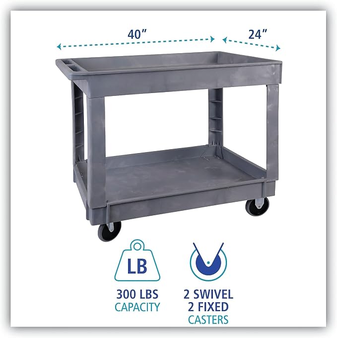 40" X 24" 2 SHELF UTIL CART GRAY - Image 2