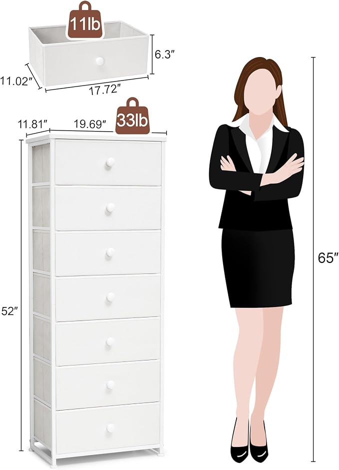 Fabric Dresser for Bedroom, 7-Drawer Tall Vertical Storage Tower | Wooden Top - Image 3