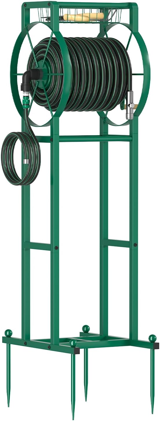 Garden Hose Reel Stand with Storage Rack - 125ft 5/8" Water Hose Organizer by Nylaira
