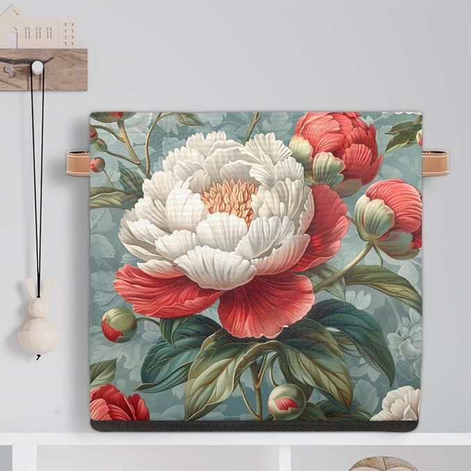 TropicalLife 13x13x13 Inch Large Fabric Storage Cube Retro Rose Foldable - Image 6