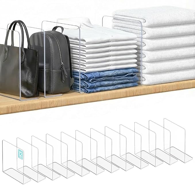 OKPOW Shelf Dividers for Closet Organization: 12 Pack Durable Clear Acrylic by OKPOW
