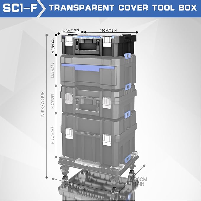 18 Inch Clear Lid Tool Box | AIRAJ Stackable Modular Tool Organizer Box Storage - Image 2