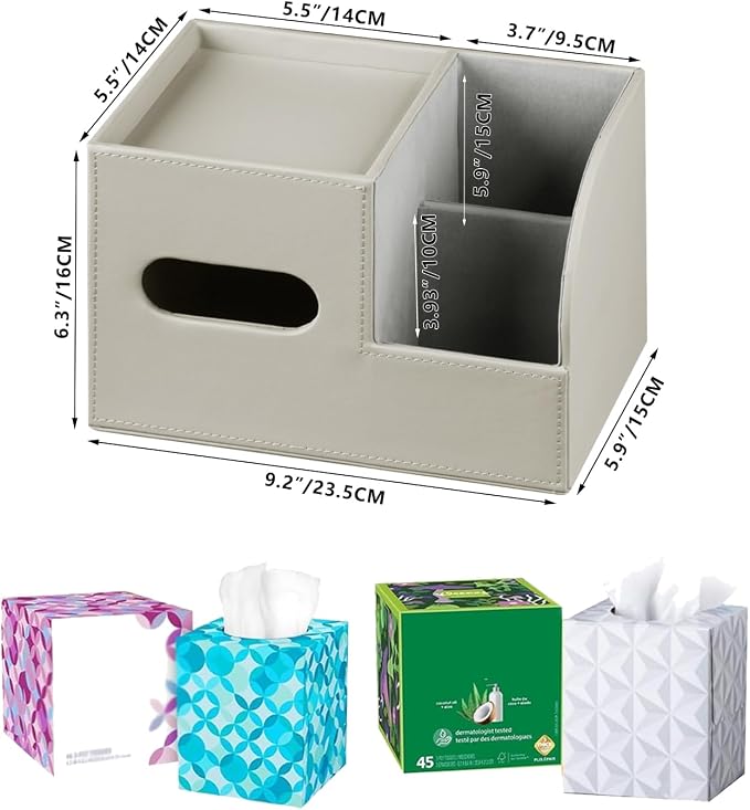 PU Leather Tissue Box Cover Square, Tissue Box Holder Organizer - Image 3