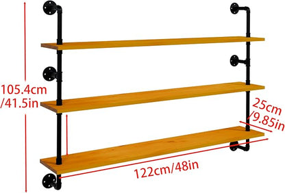 HDDFER Industrial Pipe Shelving Shelf Rustic Wood Wall Shelves Industrial - Image 2