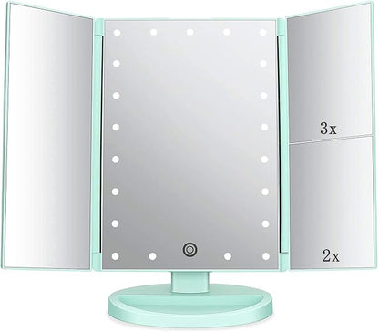 Tri-fold Lighted Vanity Makeup Mirror by Flymiro