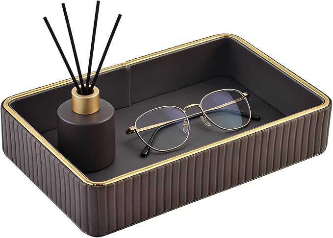 PU Leather Valet Tray, Desk Organizer Tray Nightstand Organizer Trinket Dish by XNONE
