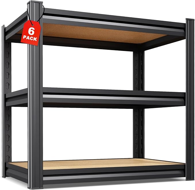 Set of 6 Garage Shelving, 3 Tier Garage Storage Shelves, Adjustable Heavy Duty by CreatingaComfortableLiving