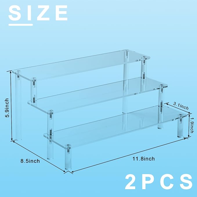 2PCS Acrylic Display Risers, 3 Tier Perfume Organizer, Display Shelf - Image 2