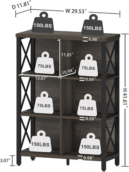 FATORRI 6 Cube Storage Organizer Shelf, Rustic Wood and Metal Cubby Bookcase - Image 2