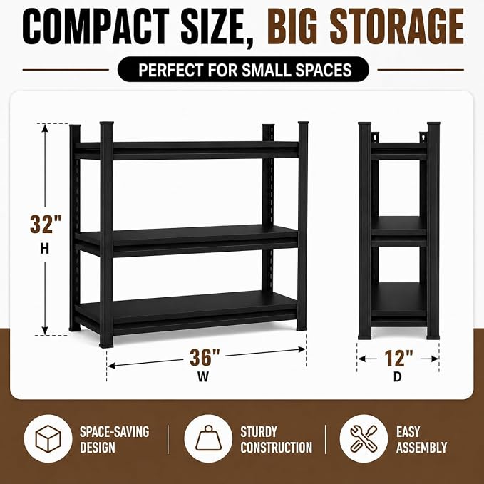 3 Tier Metal Bookshelf, Adjustable Tall Bookcase, Heavy Duty 1800 LBS Modern - Image 2