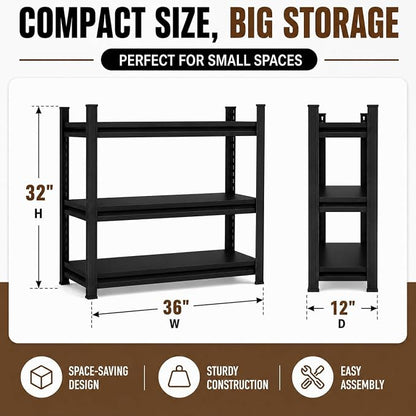 3 Tier Metal Bookshelf, Adjustable Tall Bookcase, Heavy Duty 1800 LBS Modern - Image 2