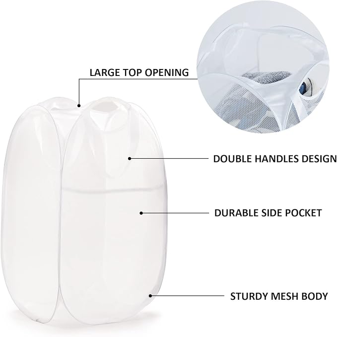 TECHMILLY Collapsible Mesh Pop Up Laundry Hamper - Image 3