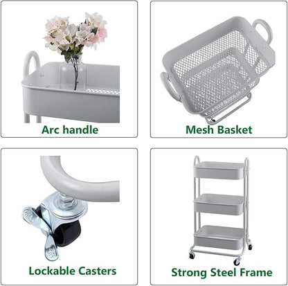 Melody House 3-Tier Metal Mesh Utility Rolling Cart Storage Organization Cart - Image 5