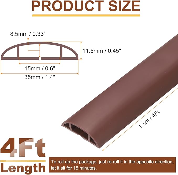 HARFINGTON 4ft Cord Cover Floor W0.6 x H0.33 Inner Channel PVC Hide Extension - Image 2