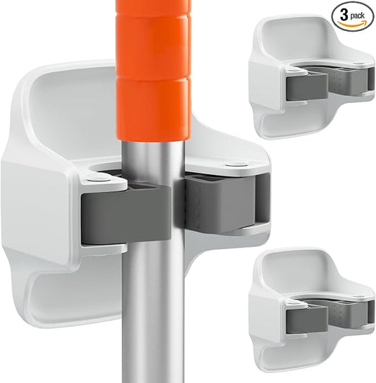 reliahom 3 Pack Broom Holder Wall Mount Mop Grippers No Drilling Self Adhesive by reliahom