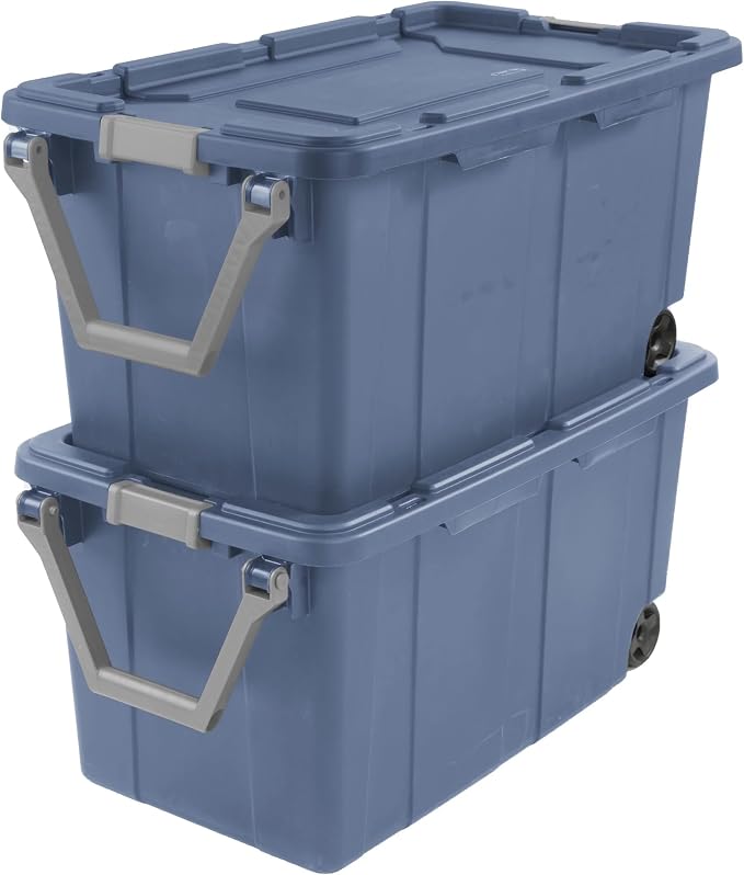40 Gallon Heavy-Duty Rolling Storage Bins 2-Pack, Leakproof Lid & Latches by Unknown