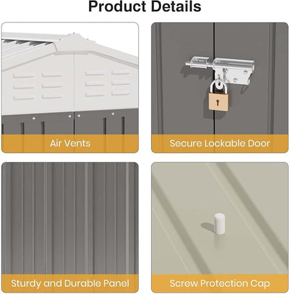 Patiowell 6x4 FT Storage Shed, Outdoor Metal Sheds - Image 4