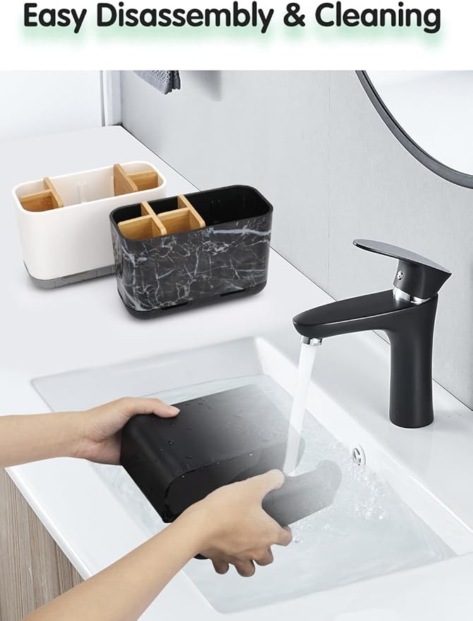 Black Toothbrush Holder, Bamboo Toothbrush and Toothpaste Holder - Image 5