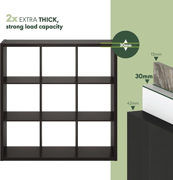 Furinno CUBICLE 9-Cube Book Shelf, Extra Thick Frame Bookshelf, Dark Oak | - Image 8