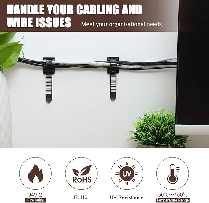 Adhesive Cable Management Clips, Extra Screw & Hole - Image 2