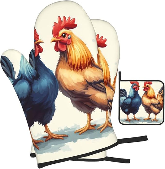 Oven Mitts and Pot Holders Sets of 3 Rooster and Hen Oven Mitts 3 Pcs Heat by Unknown