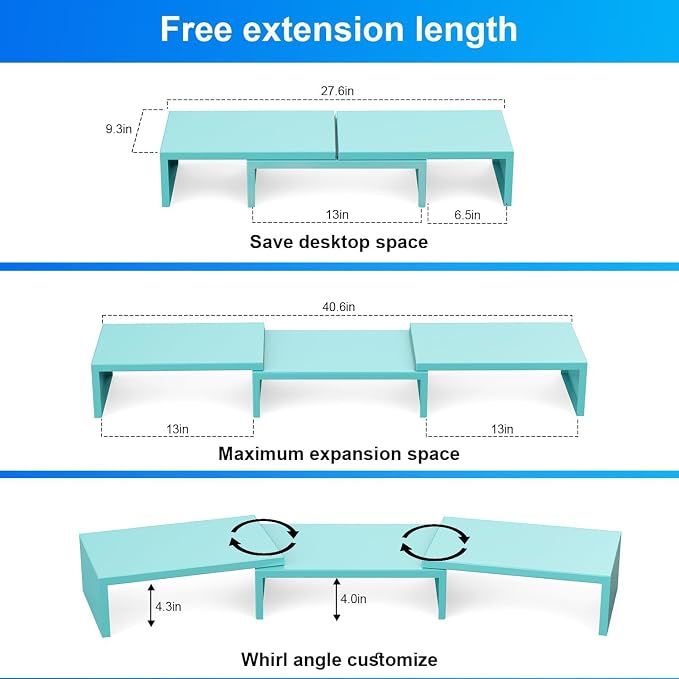Dual Monitor Stand for Desk, Metal Computer Stand, Desk Shelf Riser, Desktop - Image 4