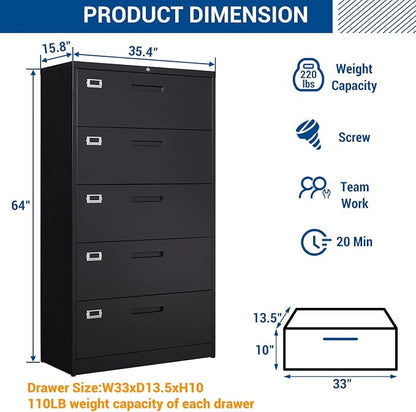 Lateral File Cabinet with 5 Drawers - Image 3