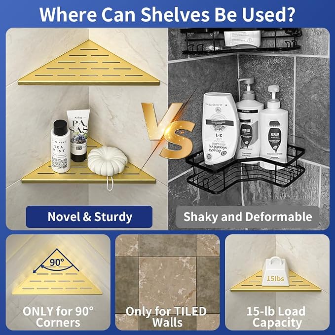 Corner Shower Shelf, 304 Stainless Steel Bathroom Shelf - Image 3