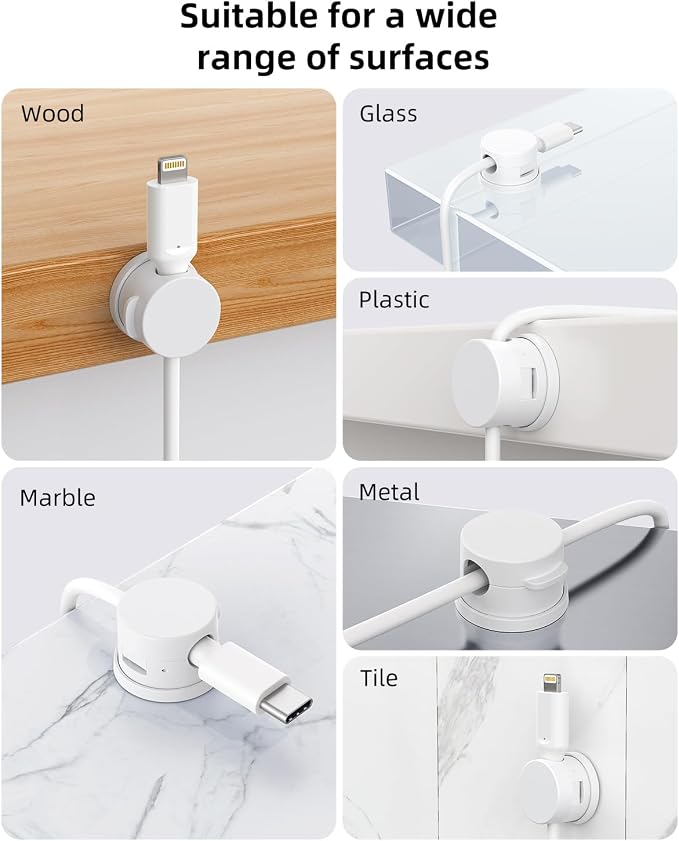 Cord Organizer, Rotatable Cable Organizer 8 Pack, No-Residue Adhesive Spring - Image 6