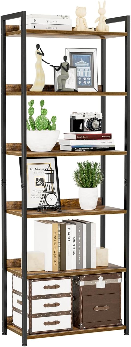 NUMENN Bookshelf, 6 Tier Freestanding Shelving Unit, Vintage | Metal Frame & by NUMENN