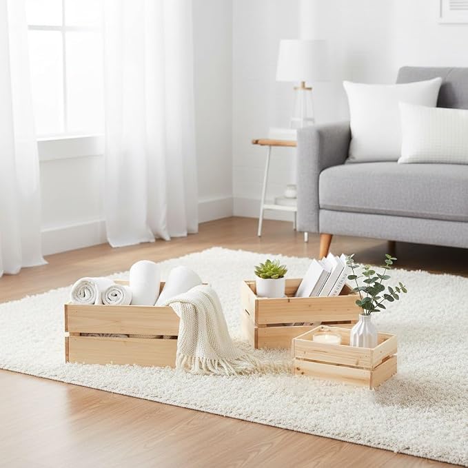 Oairse Set of 3 Rustic Wooden Storage Crates - Image 6