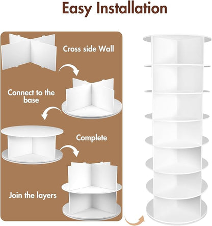7-Tier Rotating Shoe Rack Tower, 28 Slots, 360° Revolving Storage | 23.6 in - Image 7
