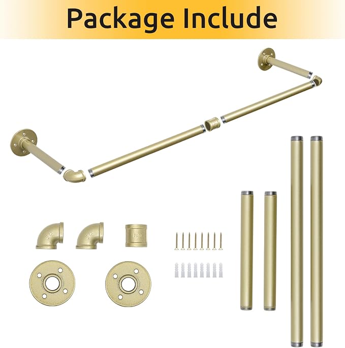 36 inch Gold Industrial Pipe Clothes Rack, Pipe Garment Rack Hanging Rod Bar - Image 3