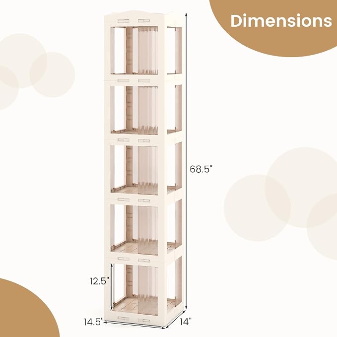 Giantex Foldable Rotating Bookshelf, 5-Tier Spinning Bookcase w/Swivel Base - Image 3