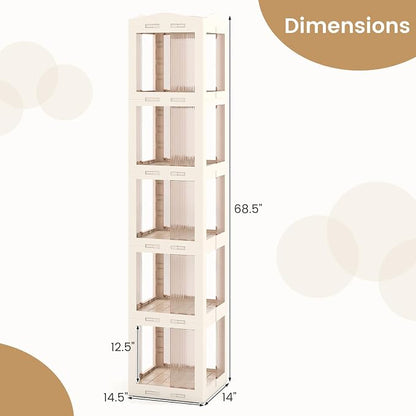 Giantex Foldable Rotating Bookshelf, 5-Tier Spinning Bookcase w/Swivel Base - Image 3