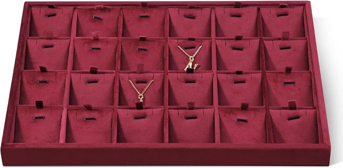 Velvet Necklace Display Tray, Stackable 24 Grid Insert Pendant Necklaces by Dansmiy