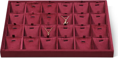 Velvet Necklace Display Tray, Stackable 24 Grid Insert Pendant Necklaces by Dansmiy