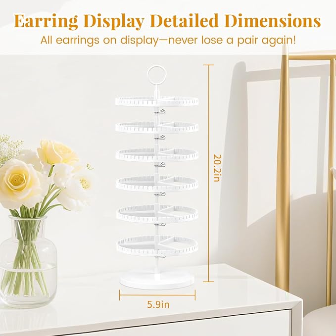 EsLuker.ly Earring Holder Organizer Rotating Stud Display Tree Rack, 6 Tier | - Image 6