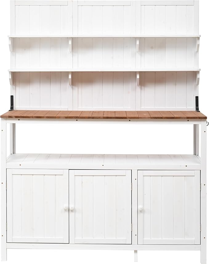 Merax Potting Bench, 50.2" W Solid Fir Wood Garden Workstation, Large Countertop - Image 6