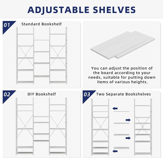 NUMENN Triple Column 5 Tier Bookshelf, Bookcase - Image 6