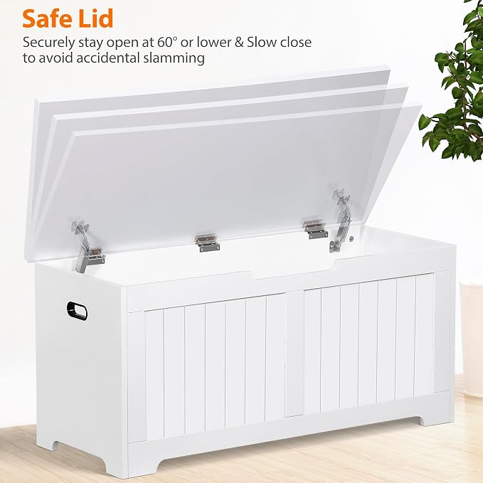Wooden Storage Chest, 30/40 Inch Storage Trunk w/2 Safety Hinges, Storage Bench - Image 4